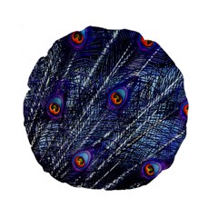 Peacock Feathers Color Plumage Blue Standard 15  Premium Flano Round Cushions by Sapixe