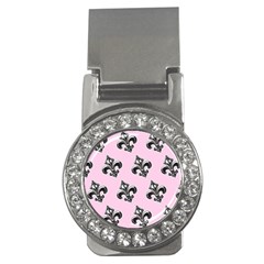 French France Fleur De Lys Metal Pattern Black And White Antique Vintage Pink And Black Rocker Money Clips (cz)  by Quebec