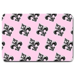 French France Fleur De Lys Metal Pattern Black And White Antique Vintage Pink And Black Rocker Large Doormat  by Quebec