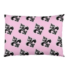 French France Fleur De Lys Metal Pattern Black And White Antique Vintage Pink And Black Rocker Pillow Case by Quebec