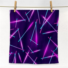 Retrowave Aesthetic Vaporwave Retro Memphis Pattern 80s Design Geometric Shapes Futurist Purple Pink Blue Neon Light Face Towel by genx