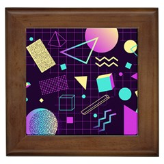 Retrowave Aesthetic Vaporwave Retro Memphis Pattern 80s Design 3d Geometric Shapes Framed Tile by genx