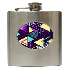 Retrowave Aesthetic Vaporwave Retro Memphis Triangle Pattern 80s Yellow Turquoise Purple Hip Flask (6 Oz) by genx