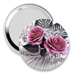 Pink Flowers Tropical Leaves 3  Handbag Mirrors by LoolyElzayat