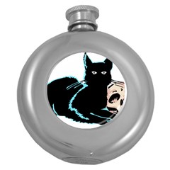 Black Cat & Halloween Skull Round Hip Flask (5 Oz) by gothicandhalloweenstore