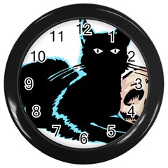 Black Cat & Halloween Skull Wall Clock (black) by gothicandhalloweenstore