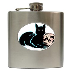 Black Cat & Halloween Skull Hip Flask (6 Oz) by gothicandhalloweenstore