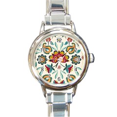 Baatik Print  Round Italian Charm Watch by designsbymallika