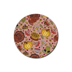 Thanksgiving Pattern Rubber Coaster (round)  by Sobalvarro