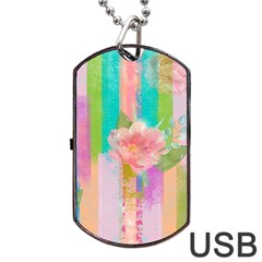 Stripes Floral Print Dog Tag Usb Flash (one Side) by designsbymallika