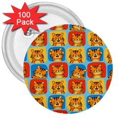 Cute Tiger Pattern 3  Buttons (100 Pack)  by designsbymallika