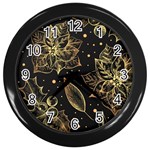 Christmas Pattern With Vintage Flowers Wall Clock (Black) Front