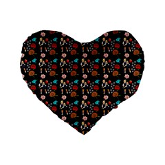 Retro Girls Dress In Black Pattern Black Standard 16  Premium Heart Shape Cushions by snowwhitegirl