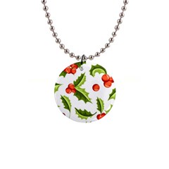 Christmas Holly Berry Seamless Pattern 1  Button Necklace by Vaneshart