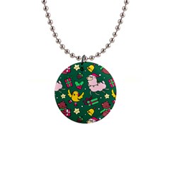 Funny Decoration Christmas Pattern Background 1  Button Necklace by Vaneshart