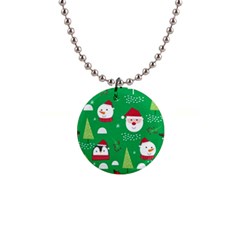 Cute Face Christmas Character Cute Santa Claus Reindeer Snowman Penguin 1  Button Necklace by Vaneshart