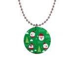 Cute Face Christmas Character Cute Santa Claus Reindeer Snowman Penguin 1  Button Necklace Front