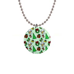 Colorful Funny Christmas Pattern Cartoon 1  Button Necklace by Vaneshart