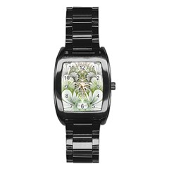 Fractal Delicate White Background Stainless Steel Barrel Watch by HermanTelo