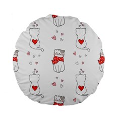 Seamless Pattern Cute Cat With Little Heart Standard 15  Premium Flano Round Cushions by Wegoenart