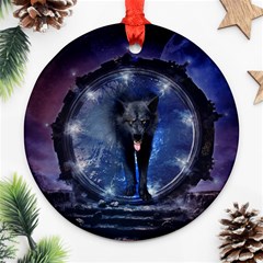 Awesome Wolf In The Gate Ornament (round) by FantasyWorld7