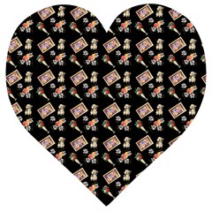 Robin Art Black Pattern Wooden Puzzle Heart by snowwhitegirl