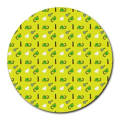 Green Elephant Pattern Yellow Round Mousepads by snowwhitegirl