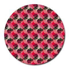 Doily Rose Pattern Watermelon Pink Round Mousepads by snowwhitegirl