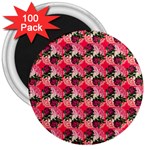 Doily Rose Pattern Watermelon Pink 3  Magnets (100 pack) Front