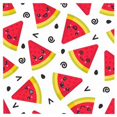 Cute Smiling Watermelon Seamless Pattern White Background Wooden Puzzle Square by Nexatart