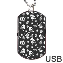 Skull Crossbones Seamless Pattern Holiday Halloween Wallpaper Wrapping Packing Backdrop Dog Tag Usb Flash (two Sides) by Nexatart