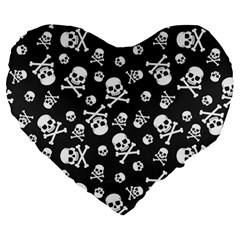 Skull Crossbones Seamless Pattern Holiday Halloween Wallpaper Wrapping Packing Backdrop Large 19  Premium Heart Shape Cushions by Nexatart