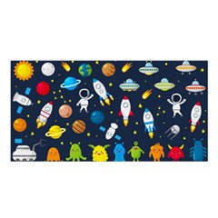 Big Set Cute Astronauts Space Planets Stars Aliens Rockets Ufo Constellations Satellite Moon Rover V Satin Shawl by Nexatart