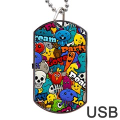 Graffiti Characters Seamless Pattern Dog Tag Usb Flash (two Sides) by Nexatart