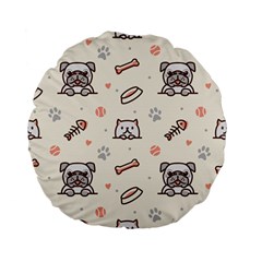 Pug Dog Cat With Bone Fish Bones Paw Prints Ball Seamless Pattern Vector Background Standard 15  Premium Flano Round Cushions by Vaneshart