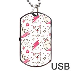 Cute Animals Seamless Pattern Kawaii Doodle Style Dog Tag Usb Flash (two Sides) by Vaneshart