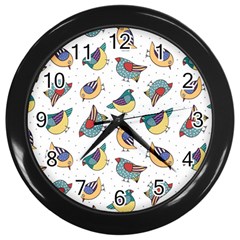 Seamless Pattern With Hand Drawn Bird Black Wall Clock (black) by Vaneshart