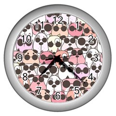 Cute Dog Seamless Pattern Background Wall Clock (silver) by Vaneshart