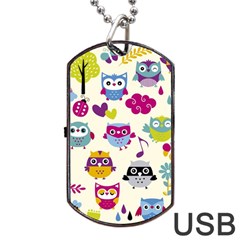 Funny Colorful Owls Dog Tag Usb Flash (one Side) by Vaneshart