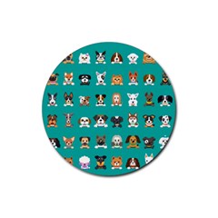 Different Type Vector Cartoon Dog Faces Rubber Round Coaster (4 Pack)  by Vaneshart