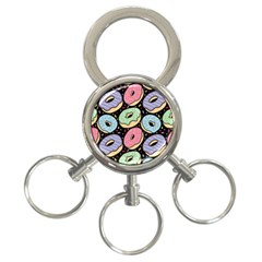 Colorful Donut Seamless Pattern On Black Vector 3-ring Key Chain by Sobalvarro