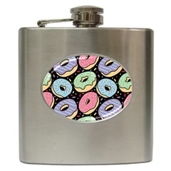 Colorful Donut Seamless Pattern On Black Vector Hip Flask (6 Oz) by Sobalvarro