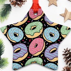 Colorful Donut Seamless Pattern On Black Vector Star Ornament (two Sides) by Sobalvarro