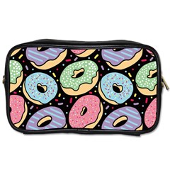 Colorful Donut Seamless Pattern On Black Vector Toiletries Bag (two Sides) by Sobalvarro