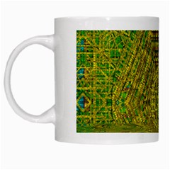 Gold Golden Sunset Mandala White Mugs by pepitasart