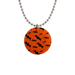 Halloween Card With Bats Flying Pattern 1  Button Necklace by Vaneshart