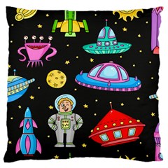 Seamless Pattern With Space Objects Ufo Rockets Aliens Hand Drawn Elements Space Large Cushion Case (two Sides) by Vaneshart