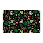 Floral Pattern With Plants Sloth Flowers Black Backdrop Magnet (Rectangular) Front