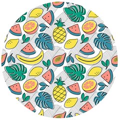 Seamless Pattern Tropical Fruit Banana Watermelon Papaya Lemon Orange Monstera Wooden Bottle Opener (round) by Vaneshart