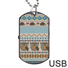 Fabric Texture With Owls Dog Tag Usb Flash (two Sides) by Vaneshart